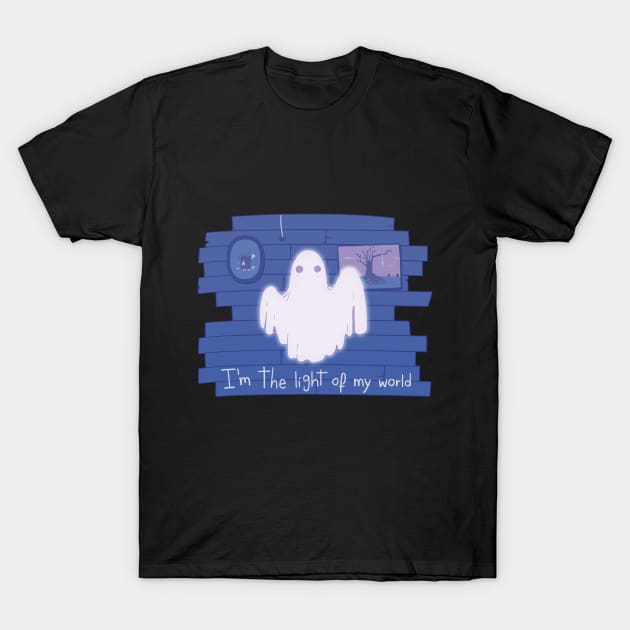 Cute Positive Ghost Light in Hunted Blue House T-Shirt by ChiquitaFoncy